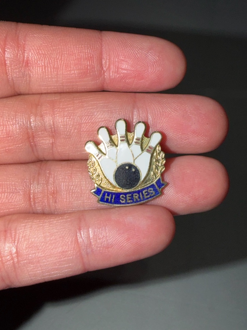 White and Gold Bowling Pin & Ball Enamel‎ Pin - HI Series